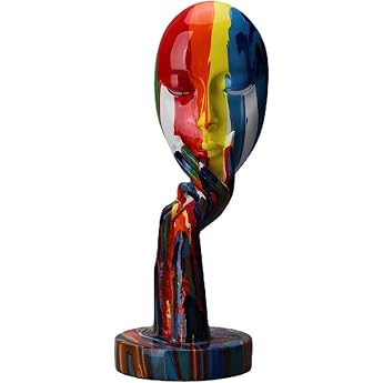 suruim Simple Creative Colorful Women Face Sculpture Thinker Lady Sculpture Abstract Characters Craft Ornaments Home Office Living Room Study Decorations Small 30cm