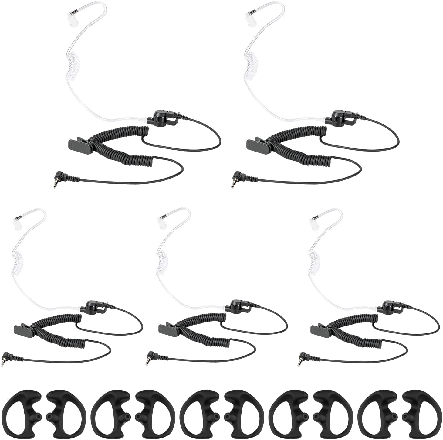 Walkie Talkie Radio Listen Only Earpiece Headset with Clear Acoustic Tube Retaining Clip & Medium earmold(3.5mm pin, 5 pcs)