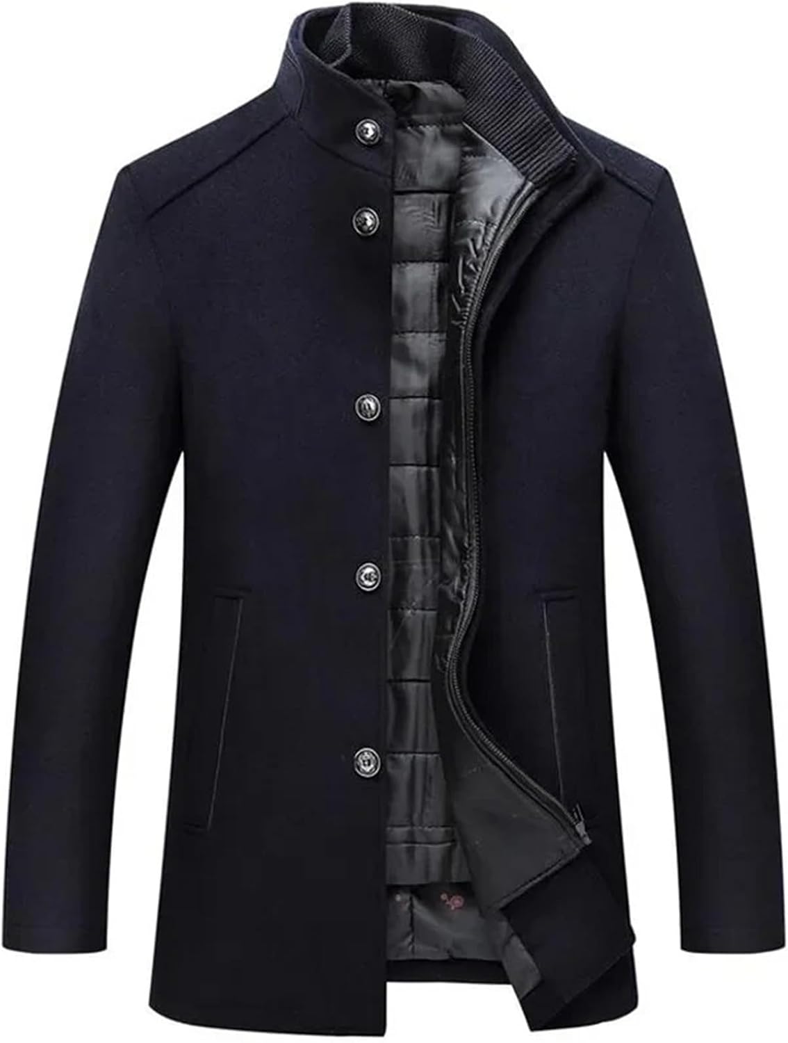 Men Winter Windbreaker Long Thick Wool Jackets Stand Collar Single Breasted With Vest Woolen Coats