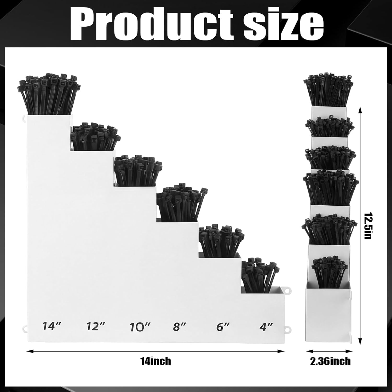 Cable Zip Tie Storage Holder Rack Metal Zip Tie Organizer Wall Mount Pockets with Screws for Workshop Shed Garage Home Ties, Ties and Tools Not Include(White,14 x 13 Inch,6 Pockets)