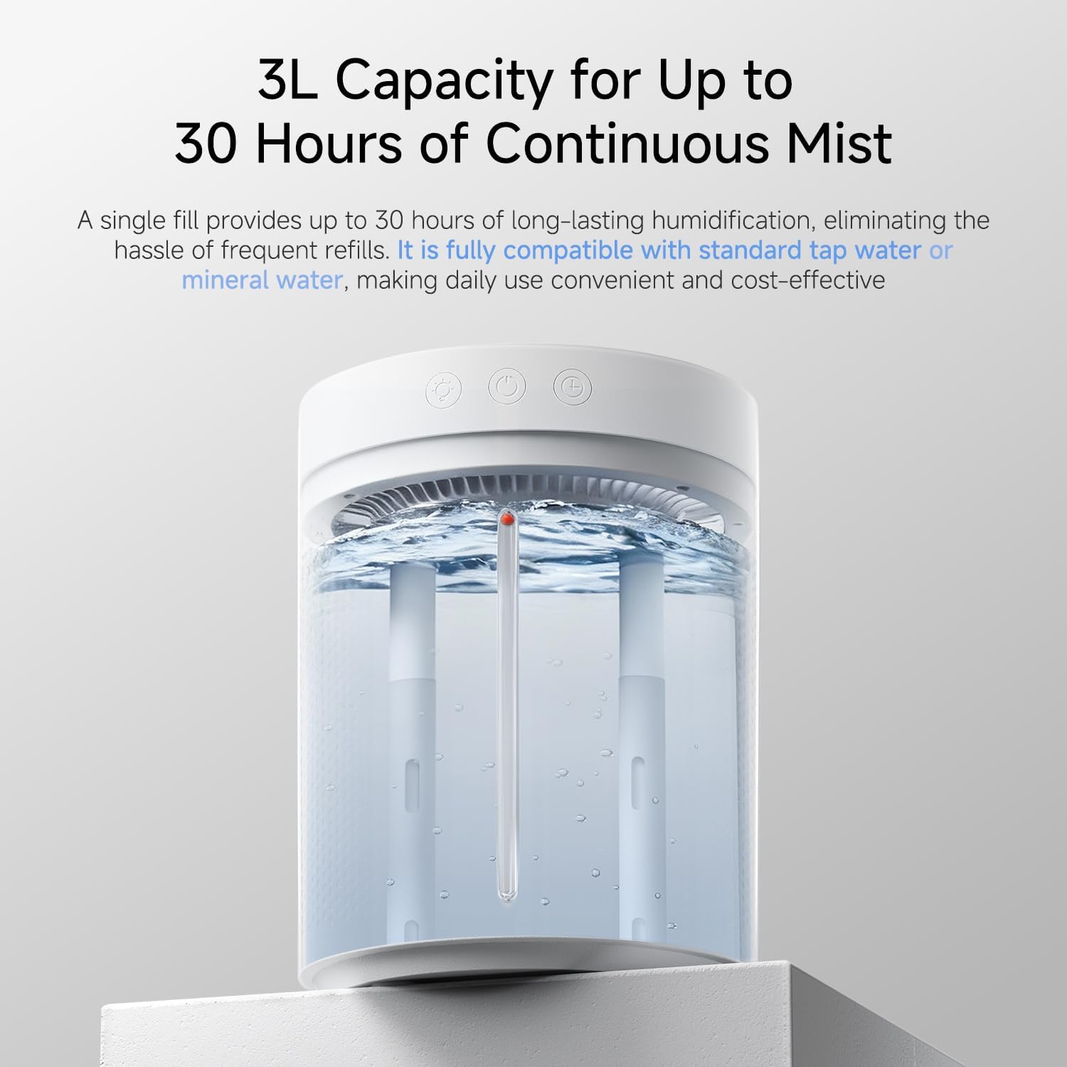Cordless Air Humidifier for Bedroom Baby, 3L Top Fill Dual Spray Portable | Tap & mineral water safe: easy clean 3L cordless home humidifier with dual spray, 4000mAh battery, 30H & auto shut-off