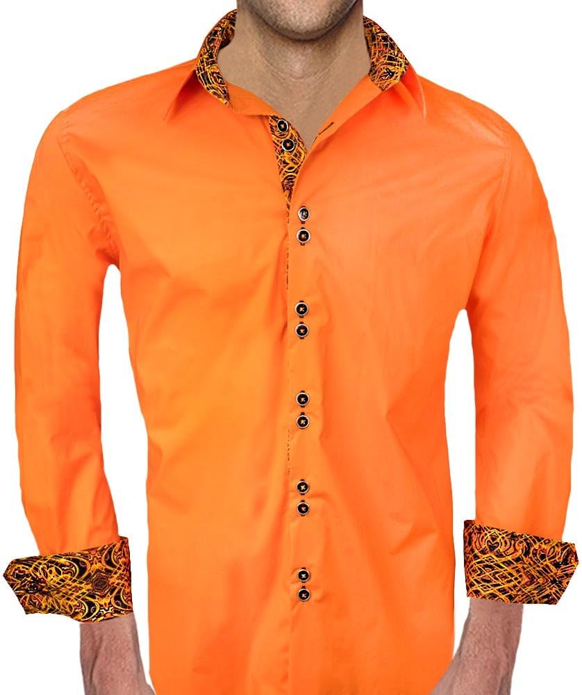 Bright Orange with Black Accent Designer Dress Shirt - Made in USA