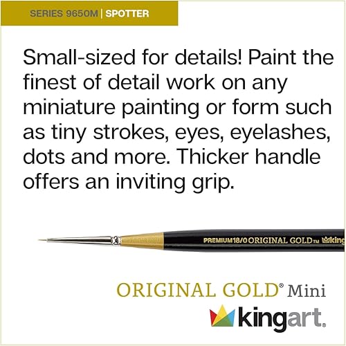 Miniatura 4 de KINGART Premium Original Gold 9650M-180 Micro Detalle SPOTTER  Mini mango grueso serie artista cepillo de artista Golden Taklon pelo sintético para