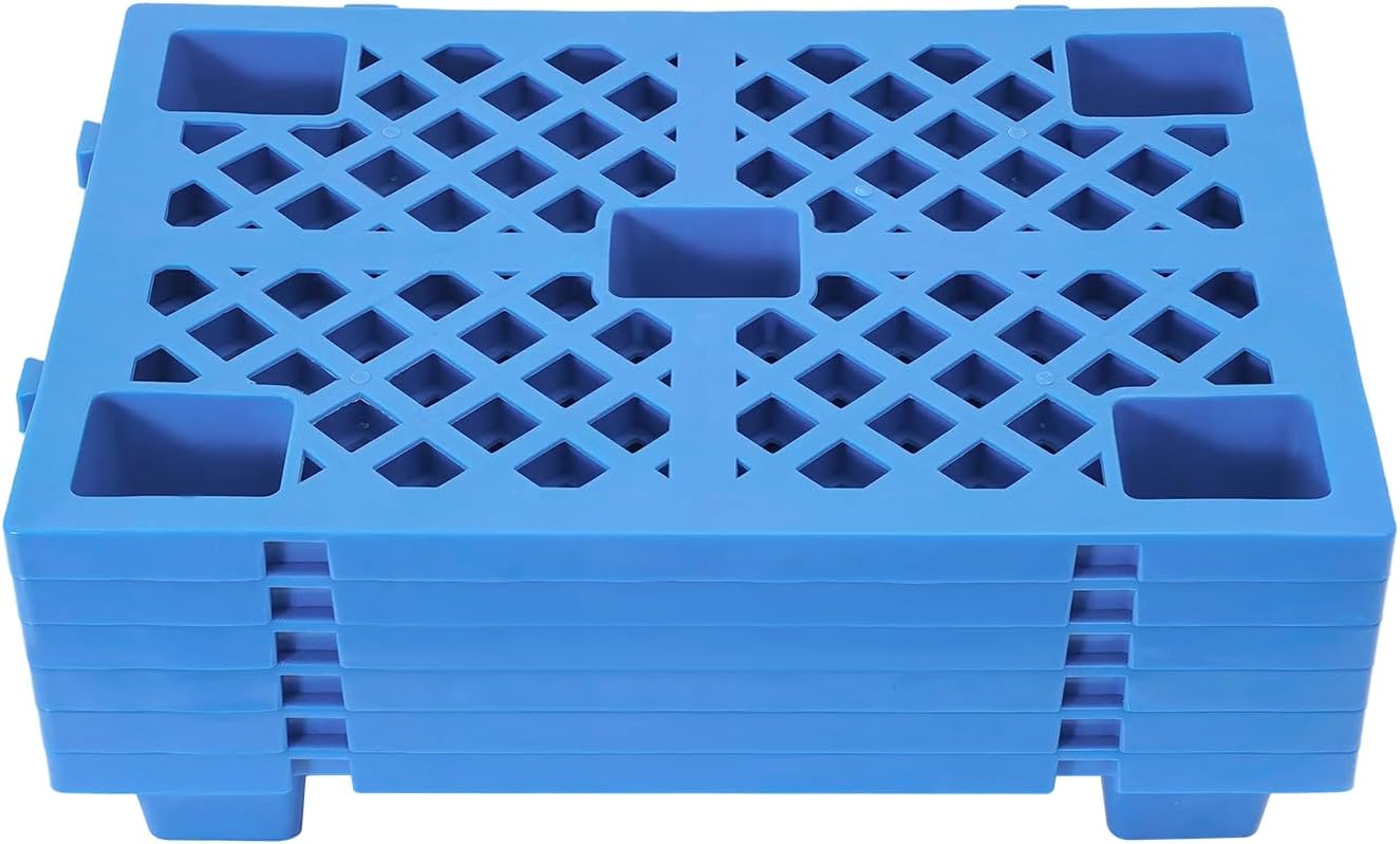 Plastic Pallets, 6 Pcs Lightweight Pallet, Nestable Moisture-Proof Floor Pallets, 23.62" X 15.75" X 3.94" Interlocking Storage Pad with Breathable Grids for Basement Restaurant Kitchen Supermarket