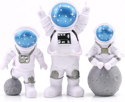 3 adornos de escritorio de astronauta de resina figura espacial de juguete decoración de tarta para niños decoración de fiesta regalo color azul