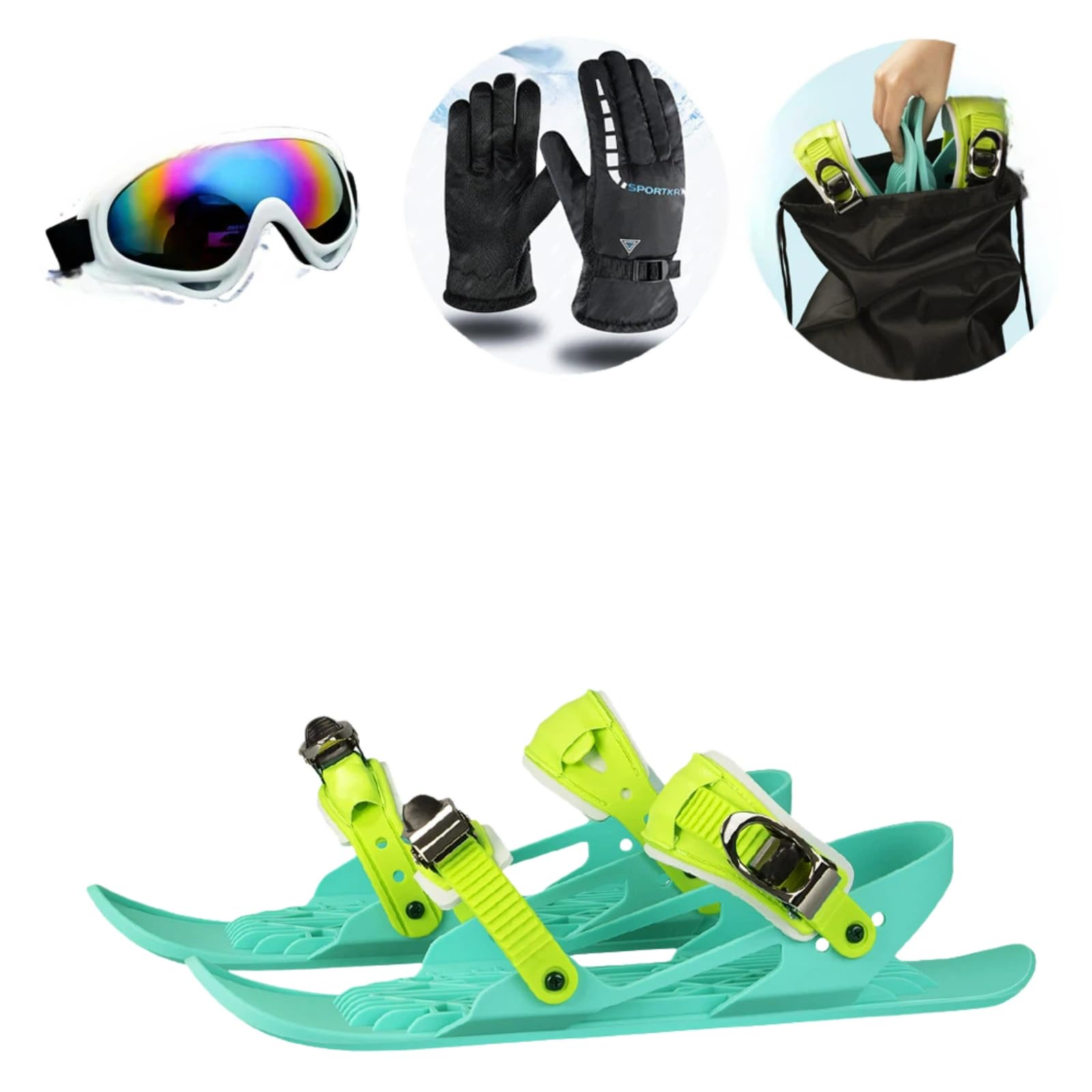Raquettes à neige pour bottes de ski, fixation réglable, ensemble de raquettes à neige d'hiver avec lunettes, gants et sac de rangement pour activités d'hiver en plein air