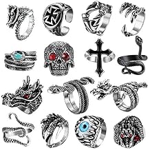 Jstyle 15Pcs Vintage Punk Rings for Men Women Snake Ring Dragon Open Rings Set Knuckle Stacking Ring Boho Finger Rings