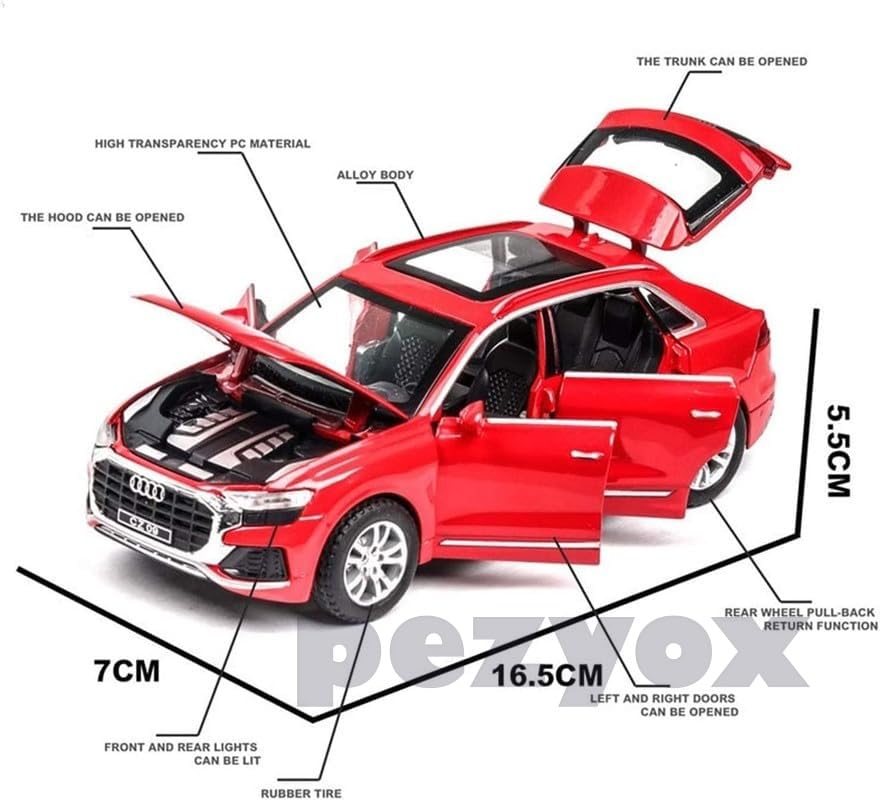 Image of Audi Q8 1 /24 Alloy Metal Pull Back Diecast Car Scale Model Metal Pullback Toy Car with Openable Doors & Light Music Toy (White)