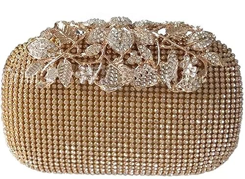 TOOBA Women Handicraft Beautiful Diamond Crystal Flower Box Clutch Bag Purse for Bridal, Casual, Wedding (Diamond Gold)