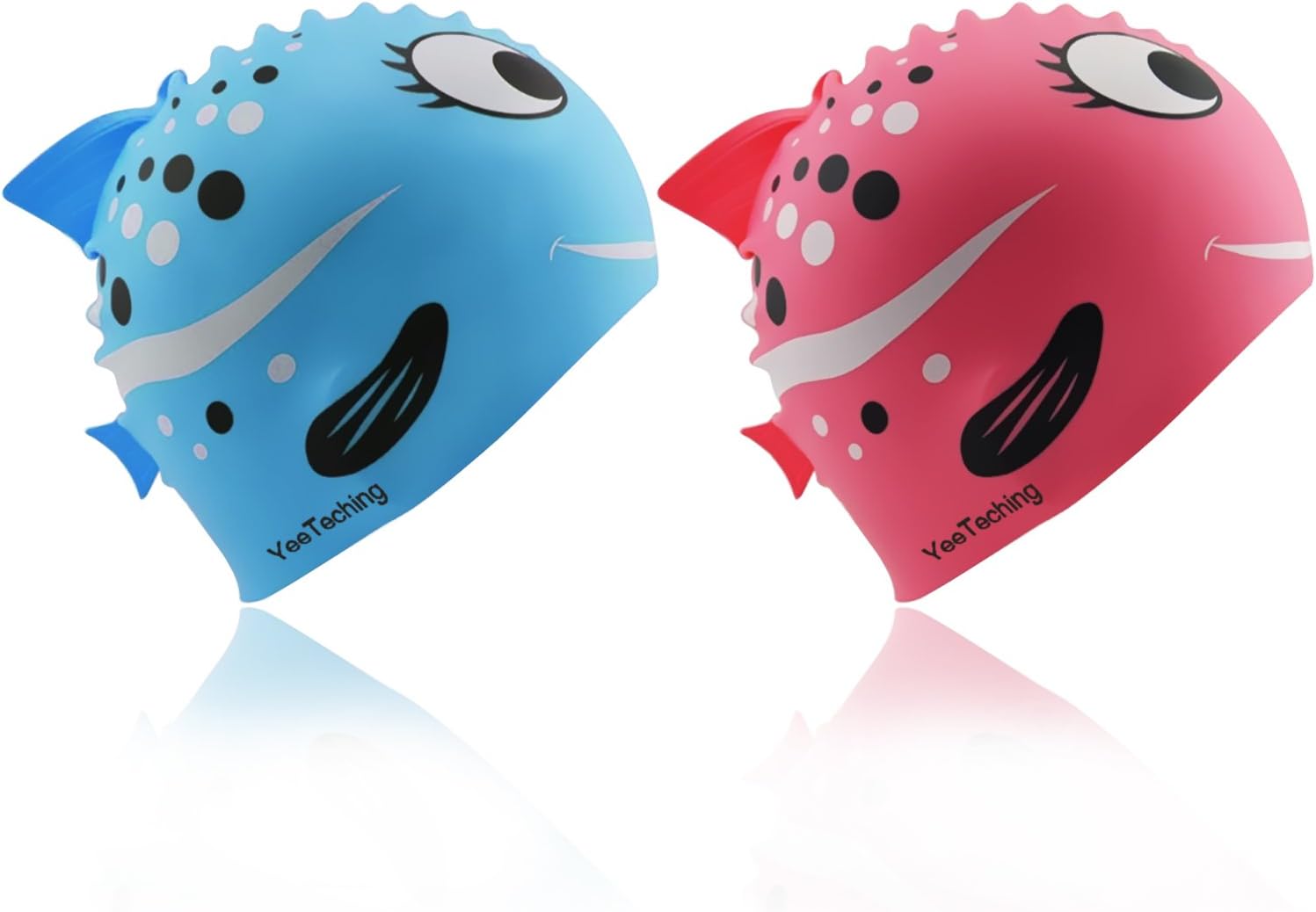 Yeeteching Kids Swim Cap, Pack of 2, Fun Design Silicone Toddler Swim Cap for Boys and Girls Aged 3-12