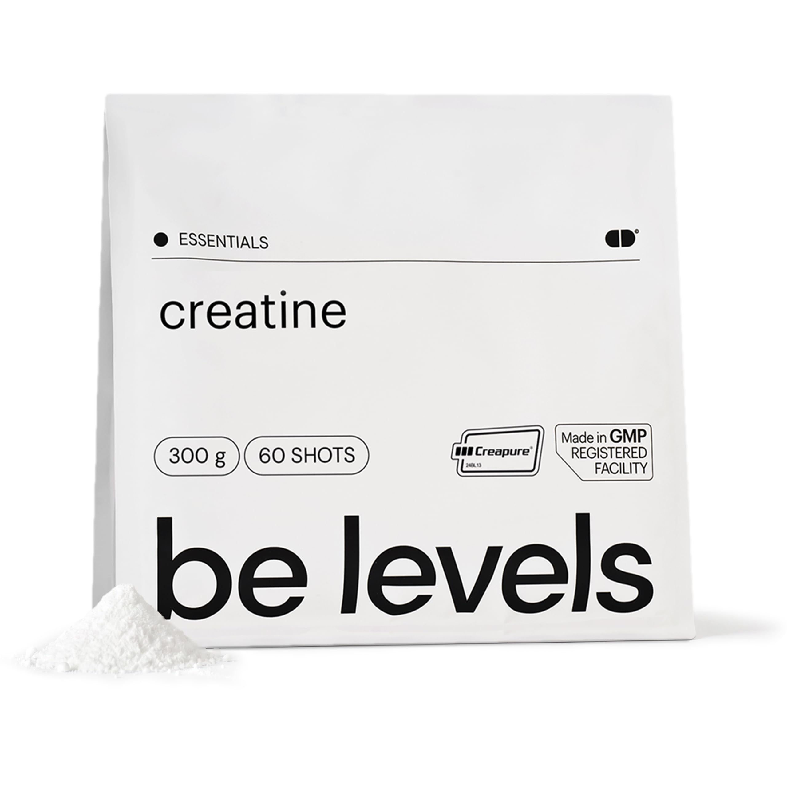Creatina Creapure® Monohidratada en Polvo Micronizada - Creapure Creatine Monohydrate Pura para Rendimiento Deportivo + Recuperación y Fuerza Muscular - Vegana y Sin Gluten - 290g 60 Tomas - be levels