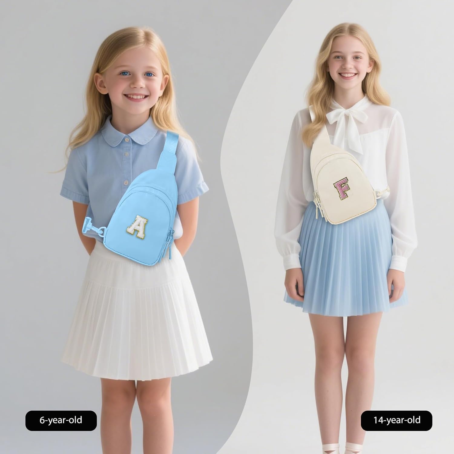 Personalized Initial Crossbody Bag for Tween Girls with Extender Strap 32"-52", Birthday Gift for 6 to 14 Year Old Girls, Sling Bag for Kids and Tweens, Sky-blue with Initials A - Image 6
