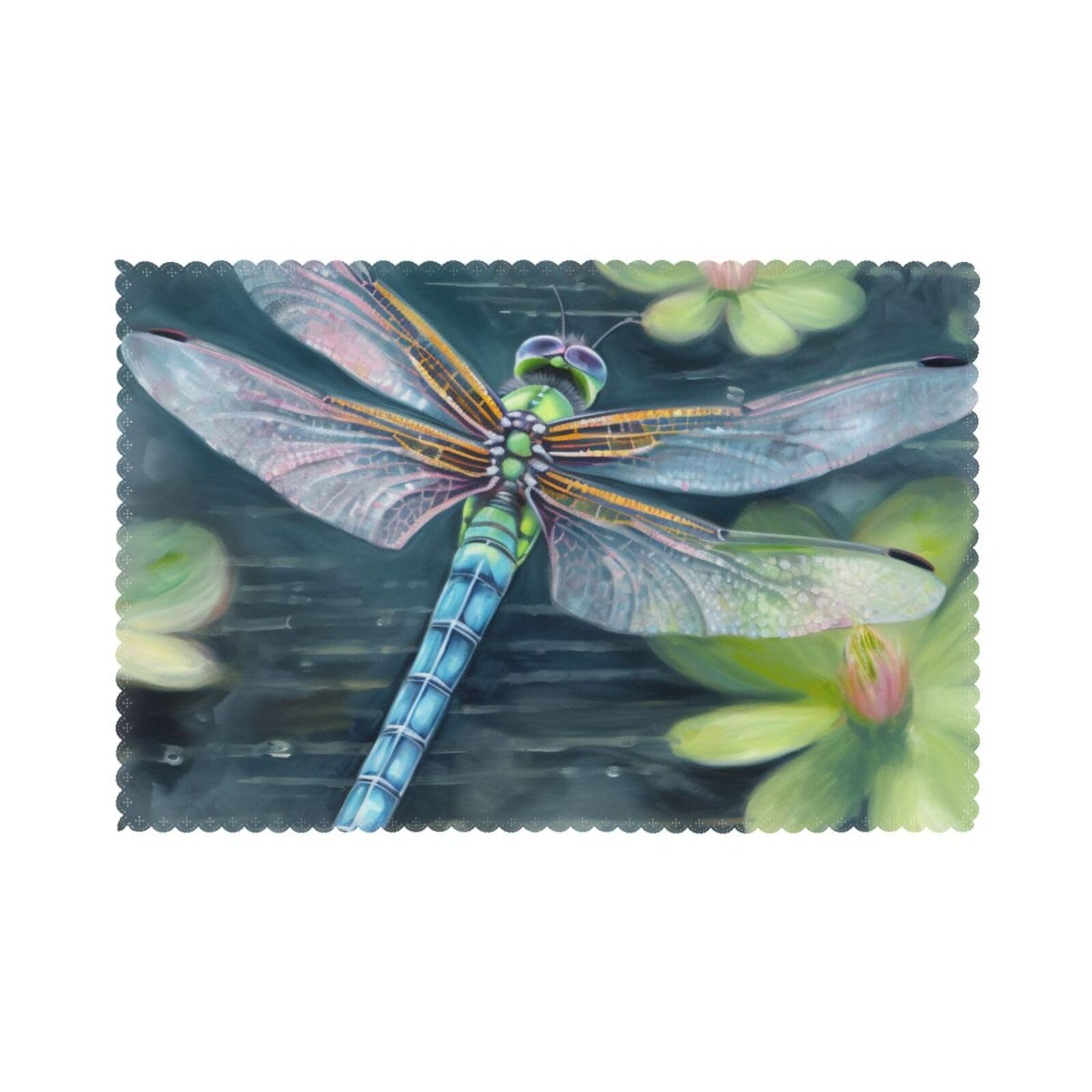 Dragonfly Painting Printed Placemat Heat Resistant Place Mats Set of 6 PCS Washable Kitchen Table Mats, 12x18 Inch