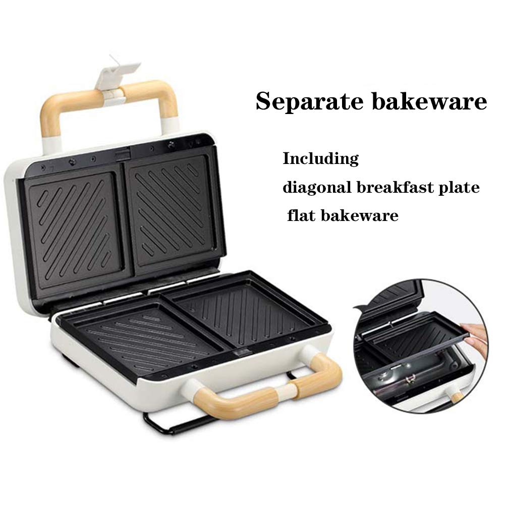 Sandwichera Electrica con Capacidad para 2 Sándwiches Tostados, Acero Inoxidable, Revestimiento Antiadherent Indicadores Luminosos Asa de Tacto Frío Base Antideslizante,Blanco