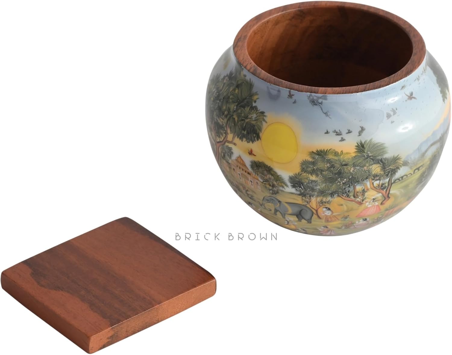 Brick Brown® Premium Wooden Saga Cutlery Holder Spoon Stand for Kitchen | Spoon Holder for Dining Table | Wooden Caddy Storage Organizer Stand with Removable Section Caddy Holder (5.7x5.7x4.5 inch)