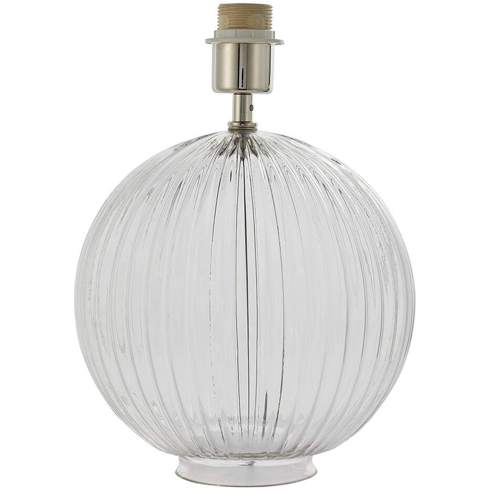 Round Textured Table Lamp Base –Clear Ribbed Glass & Nickel– Classic Globe Bulb Holder – Sideboard/Bedside Desk Feature Light – Traditional Shape Base with Nickel Trim – Inline Switch – 40W Max E27