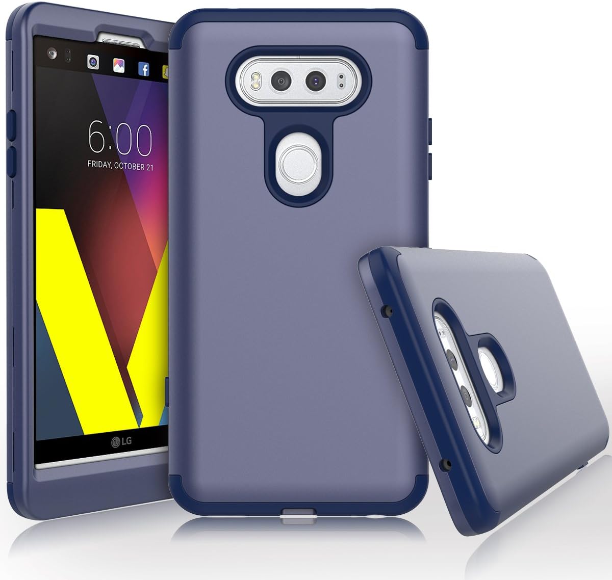 WeLoveCase for LG V20 Case, Heavy Duty High Impact Defense Shield Hard PC Outer Shell with Inner Soft Rubber Hybrid 3 in 1 Combo Full-Body Armor Protective Case for LG V20 Navy Blue