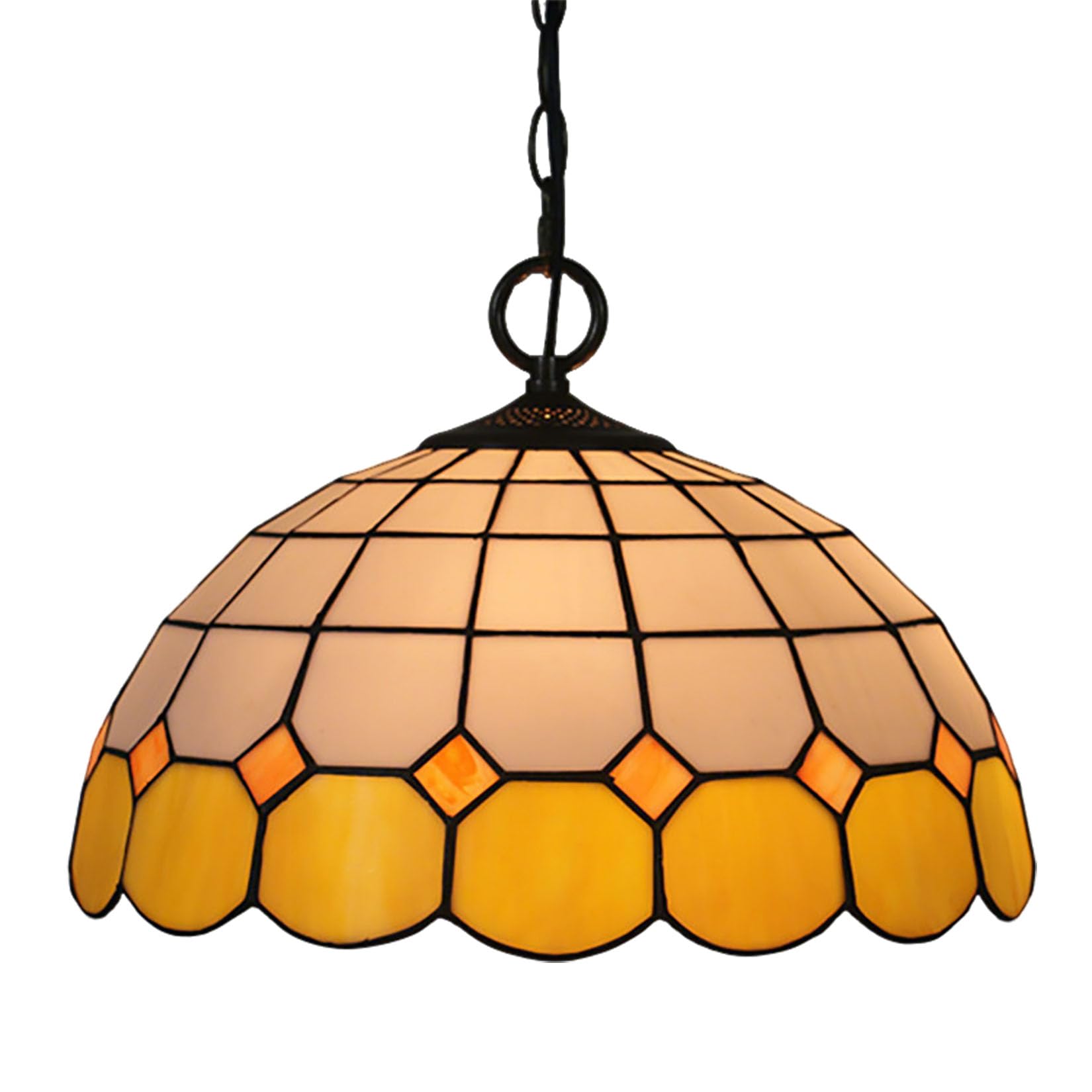 Dualbao Mediterranean Stained Glass Large Pendant Lamp, 16 Inch Blue White Tiffany Style Modern Minimalist Pendant Ceiling Hanging Lighting for Dining Room Cafe Living Room Porch Hallway,Yellow