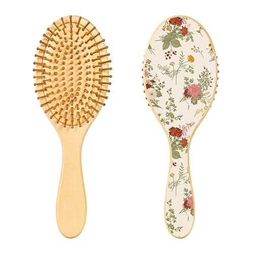 Wooden Hairbrush Vintage Floral Scandinavian Paddle Brush for Fine Hair