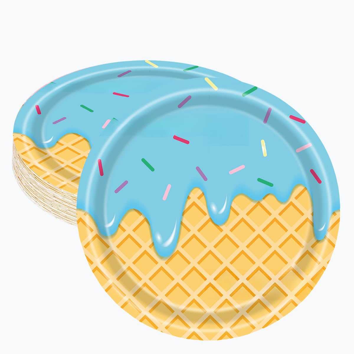 40 Count 9 Inch Blue Ice Cream Birthday Party Paper Plates Supplies | Dessert-Themed Designs Create Tableware for Events; Convenient Party Decoration Serve Cake,Cookies,Snacks, and Treats