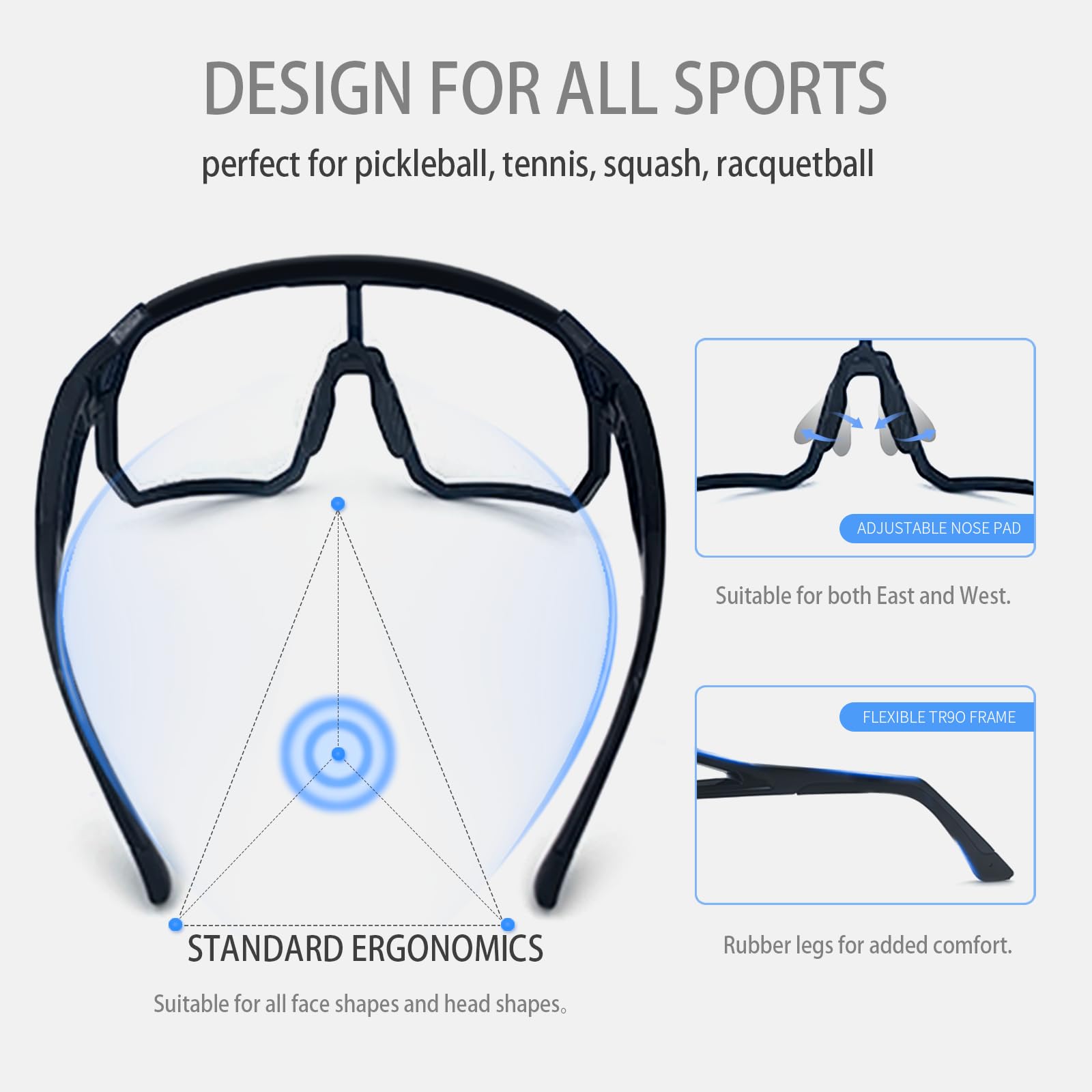VeilGlam Pickleball-Brille für Männer und Frauen, ANSI Z87.1 Sicherheitsschutzbrille, Antibeschlag, Kratzer, Tennis, Squash, Schlägerball