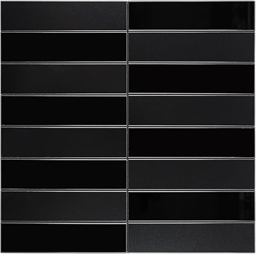 HOMEART Protector contra salpicaduras negras para despegar y pegar, azulejos lineales apilados de compuesto de aluminio, espejo mixto de metro en