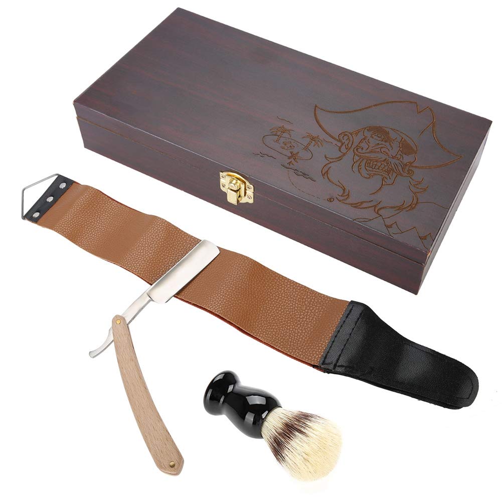 Kit de Rasage Traditionnel pour Hommes avec Brosse, Ceinture en Cuir et Boîte en Bois