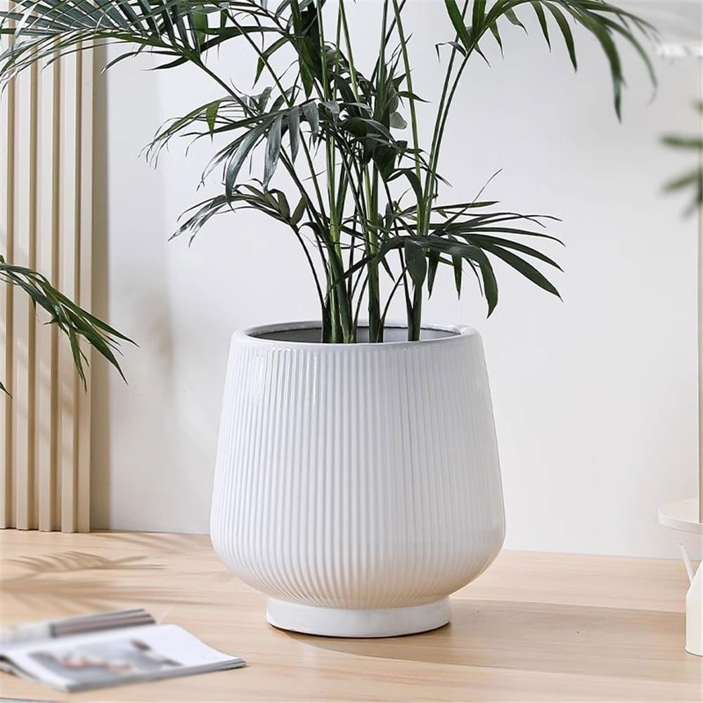 Doniczka na kwiaty biała ceramiczna doniczka w paski, dno z otworami drenażowymi, duża doniczka na kwiaty kalibru do przedpokoju, sypialni i ogrodu, doniczki