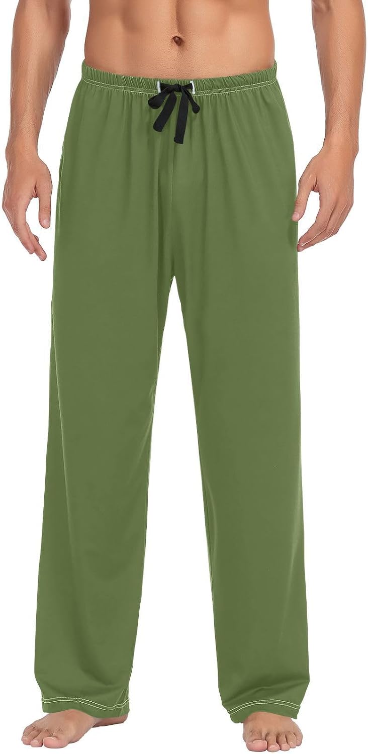 ODAWA Elegant Blue Mens Pajama Bottoms with Pockets Jogger Sleep Pant
