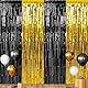 4 Stück Schwarz Gold Lametta Vorhänge,Metallische Folie Fransen Vorhang Funkeln Vorhängen Dekoration für Geburtstagsfeier Abschlussfeier Hochzeitsfoto Hintergrund Halloween Disco Party(1m x 2m)