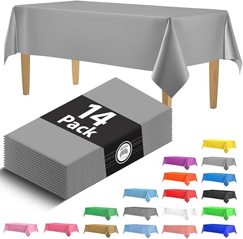 Miniatura 24 de Paquete de 14 manteles de plástico turquesa de alta calidad, manteles rectangulares desechables de plástico de 54 x 108 pulgadas, mantel rectangular