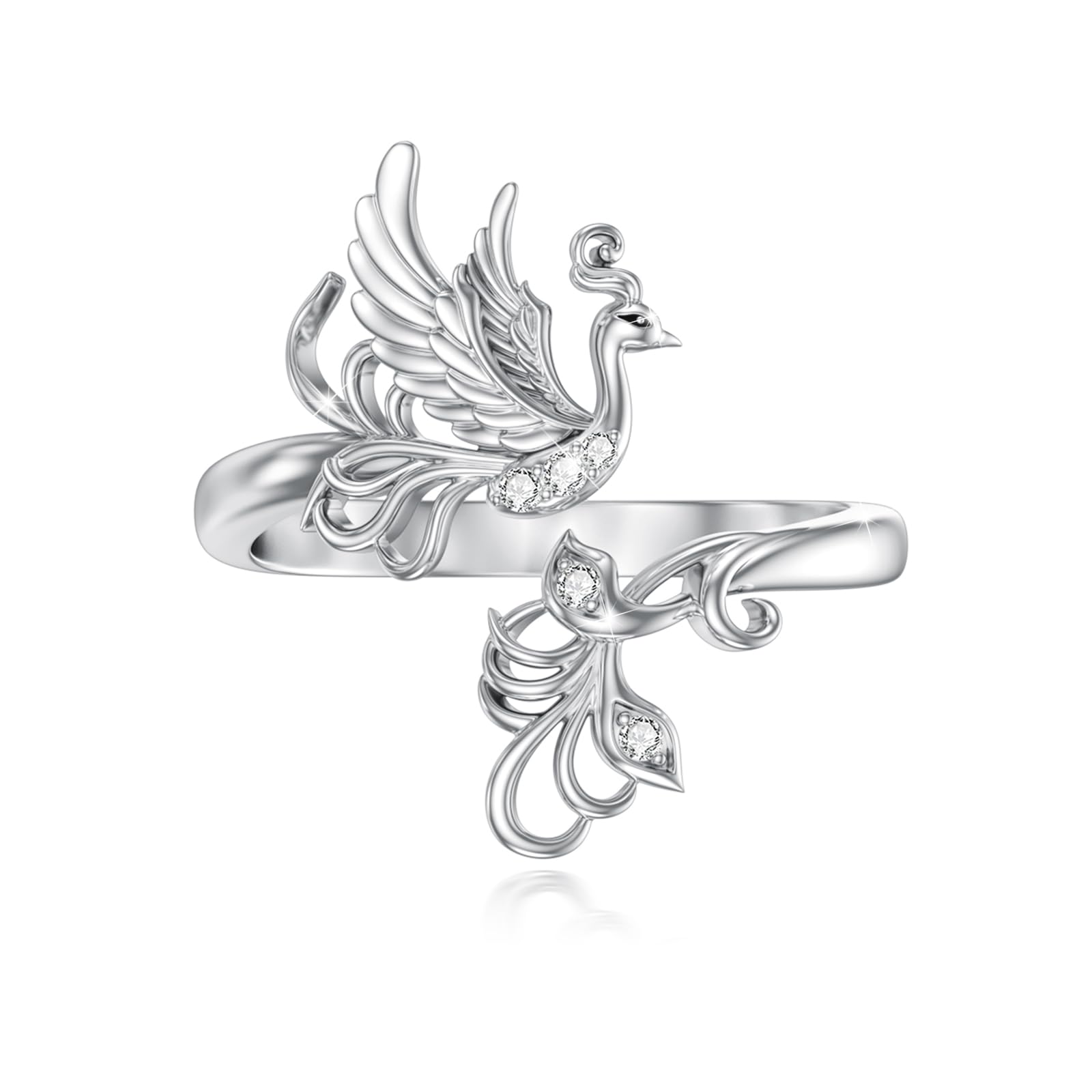 Phoenix - Anillo de plata de ley 925 con diseño de fénix, anillo de plumas y animales para mujer, 8 (verstellbar), Plata de ley, Sin piedra preciosa