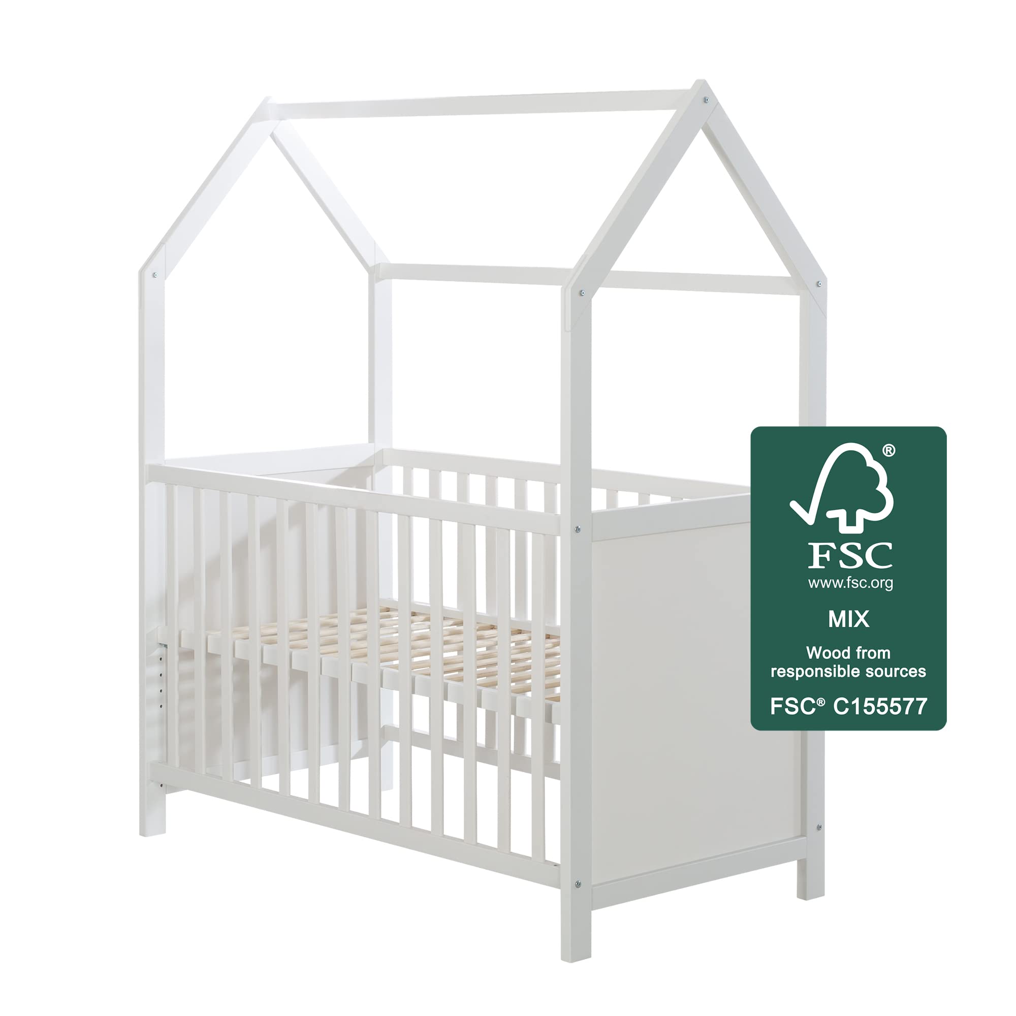 roba Lit Bébé Cabane Évolutif 60x120 - Lit Cododo Convertible en Canapé - Réglable en Hauteur - Blanc