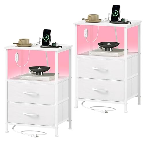 Somdot Nightstands Set of 2,End Tables with Charging Station and