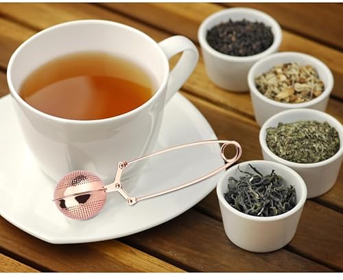 Rose Gold Tea Strainer, Premium Stainless Steel Infuser for Brewing Loose Leaf Tea and Mulling Spices, with Extended Handle - Image 8