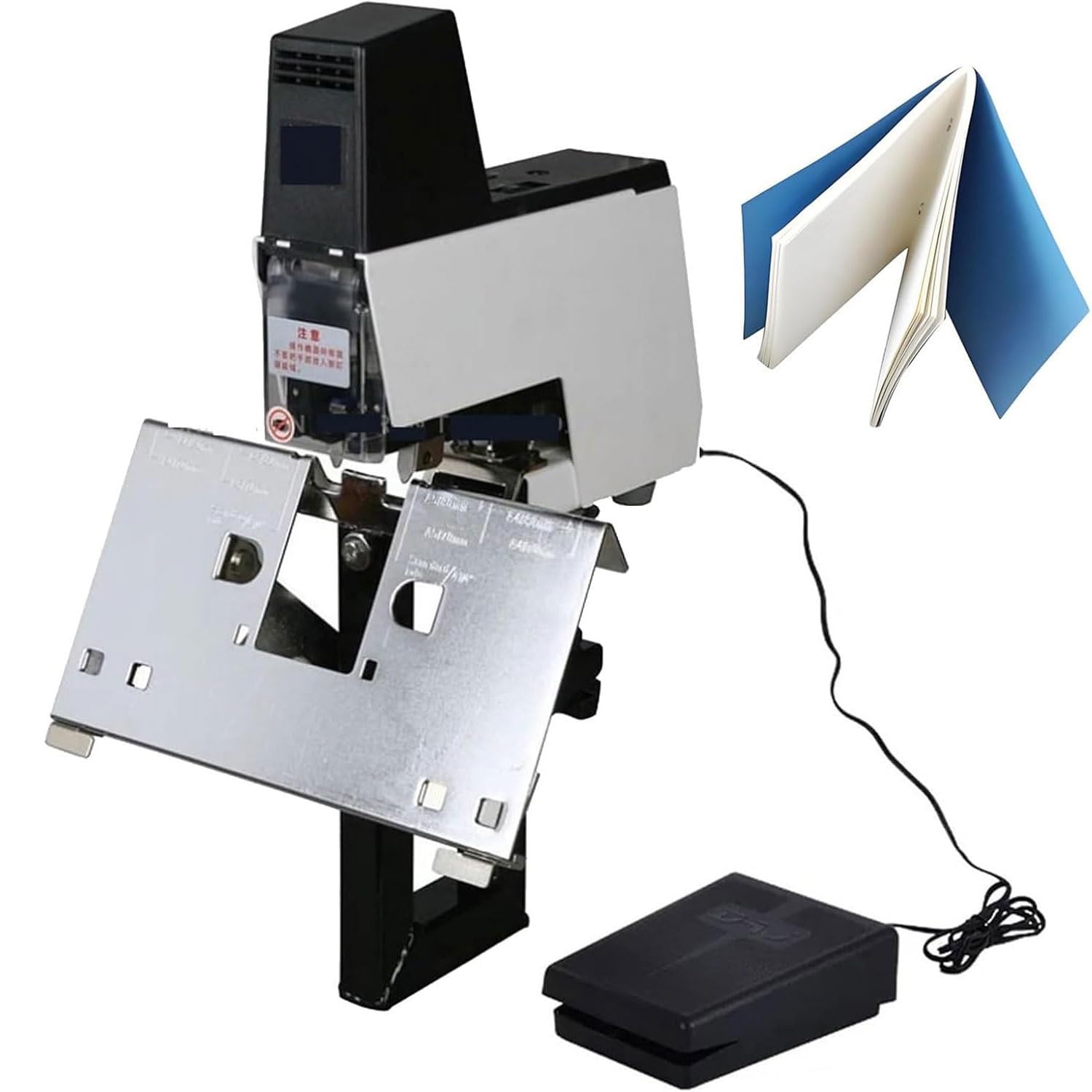 FHRKA Electric Saddle Stapler, 2-30 Sheets Heavy Duty Flat Saddle Binder Stapler, 9-Gear Automatic Book Binding Machine with Foot Pedal