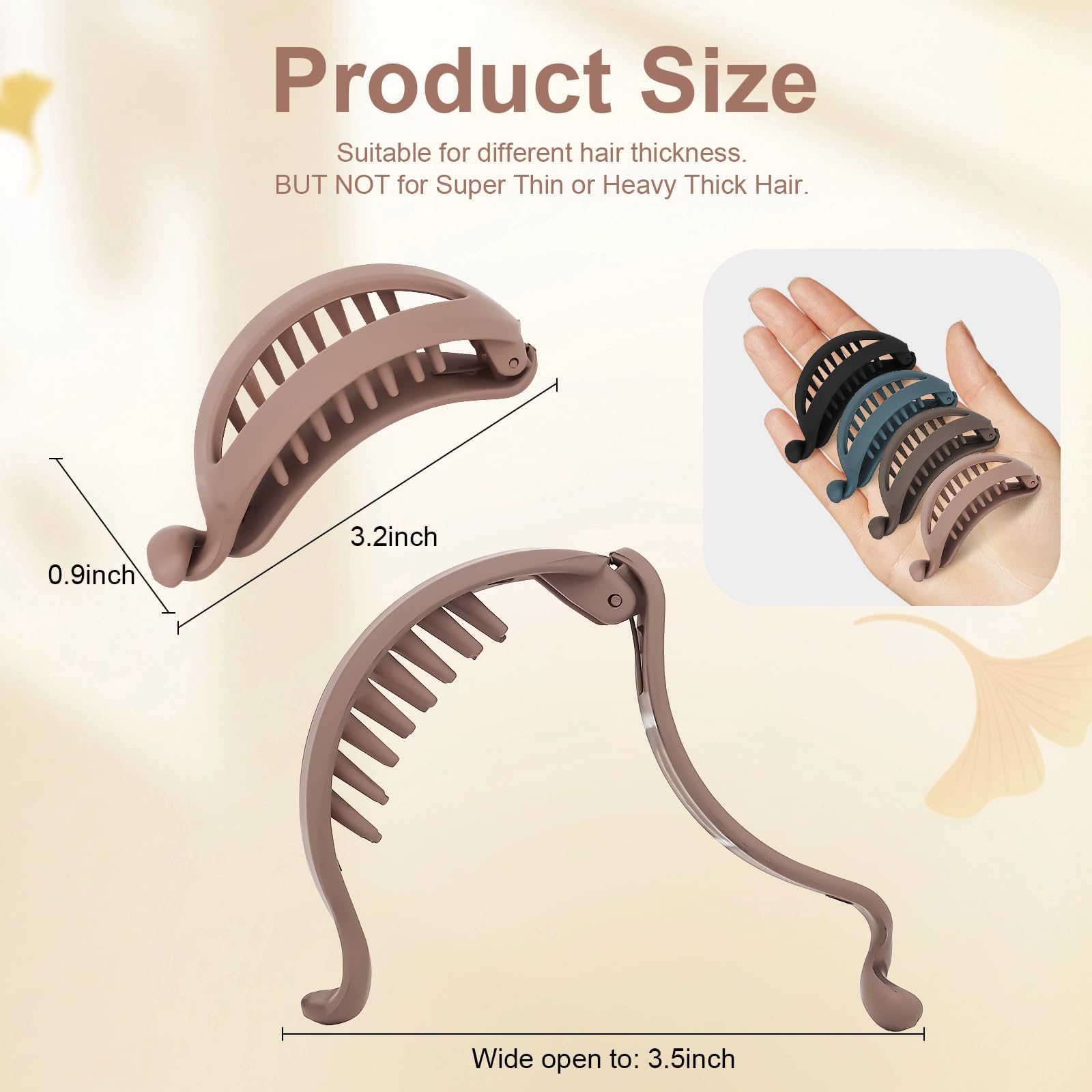 WHAVEL Banana Clips, 4 Pack - Small Banana Clip for Women, Strong Hold, Black & Brown, Classic Style, Curly & Wavy Hair