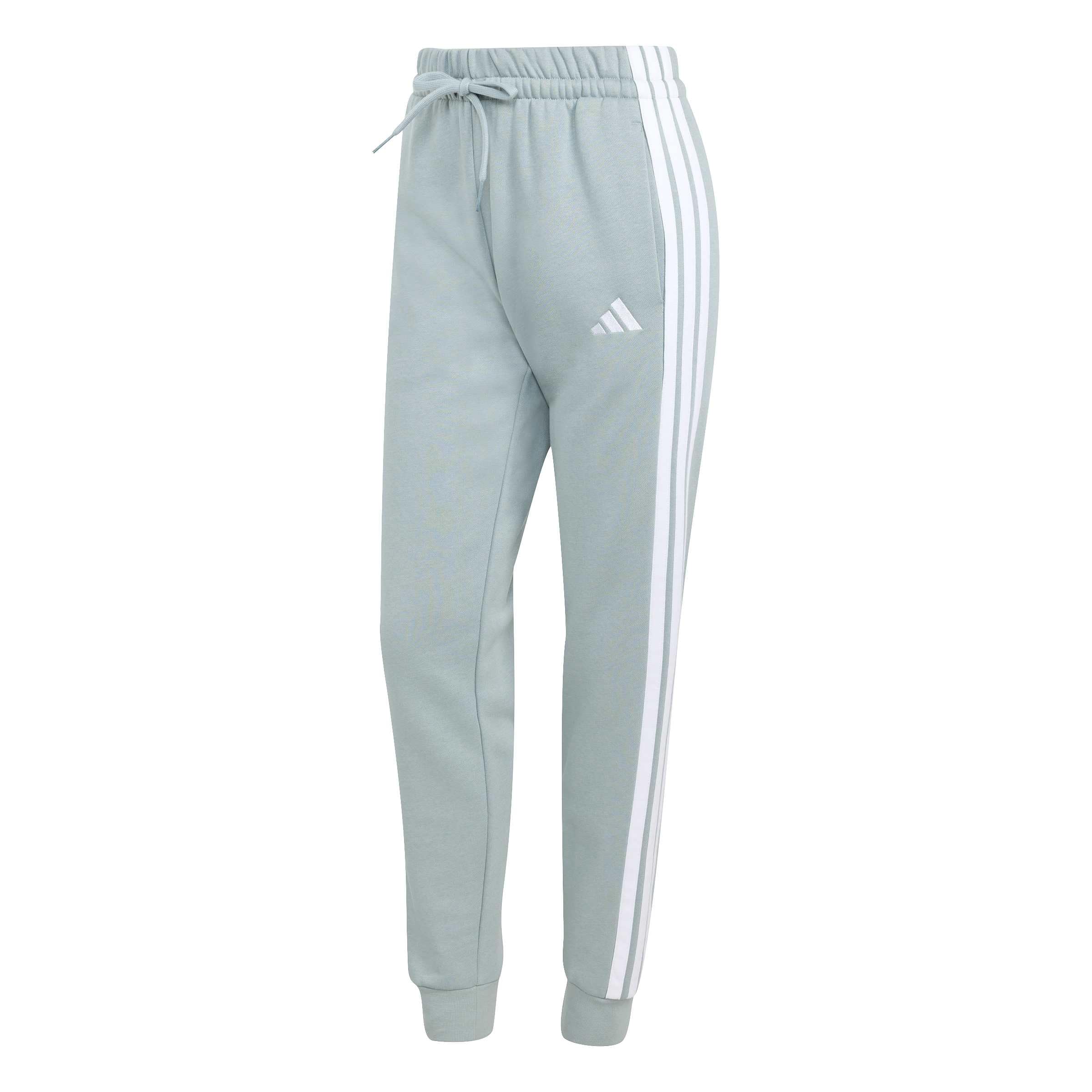 adidas Women's Essentials 3-Stripes Fleece Slim Pants, Wonder Sage/White, S