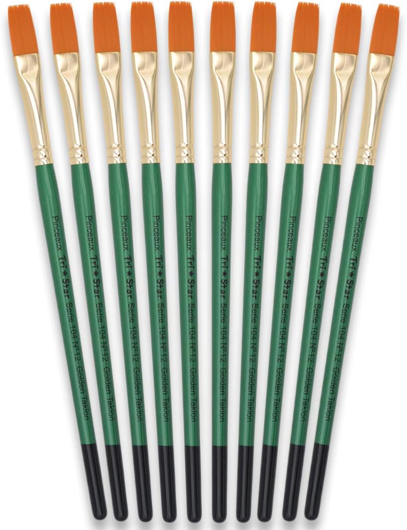 Tristar Series 104 Set of 10 Flat Synthetic Bristles No. 6 Taklon Gold / Green Handle