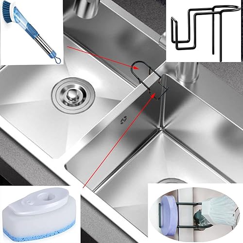 Miniatura 3 de XXHong - Soporte de esponja negro para fregadero de cocina, soporte para varita, organizador para fregadero, organizador sin taladrar, accesorios de