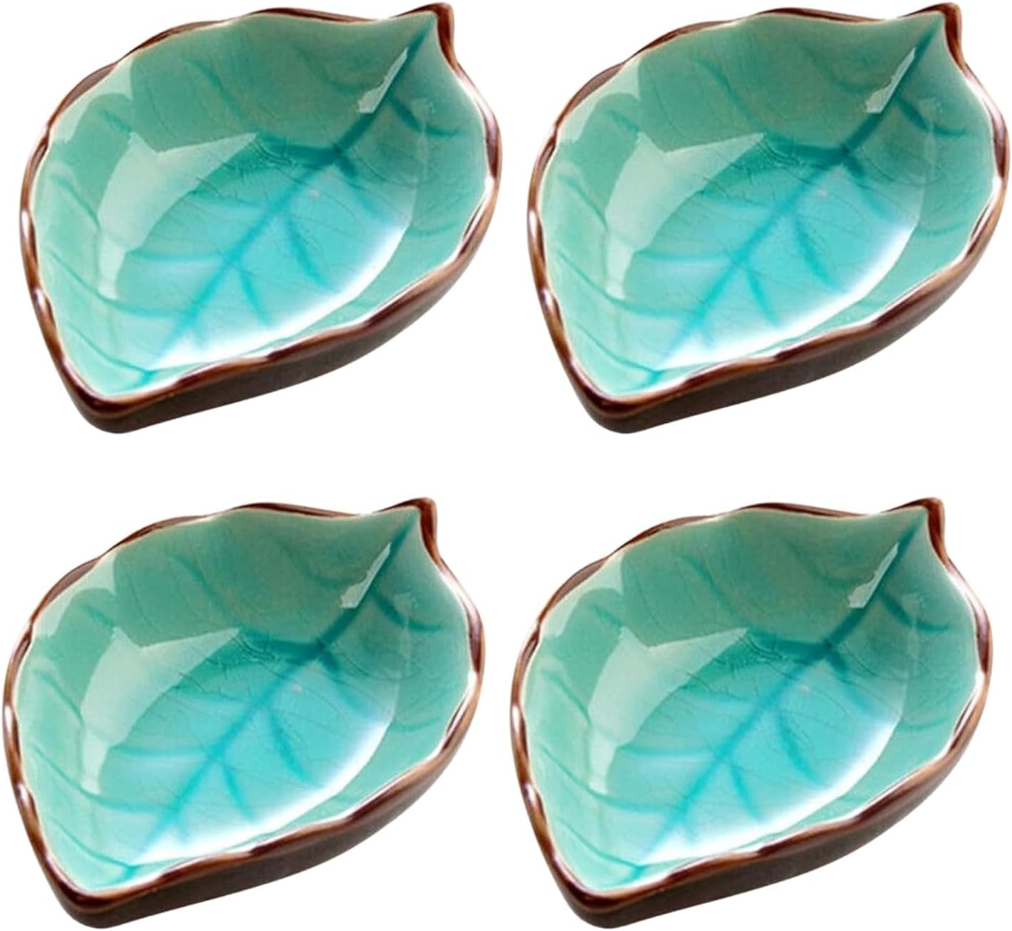 Eletree Leaf-Shaped Ceramic Dip Bowls | Mini Sauce Dishes for Side Dishes, Sushi, Condiments & Appetizers | Small Tableware Serving Bowls for Kitchen & Dining (skay Blue, Set of 4)