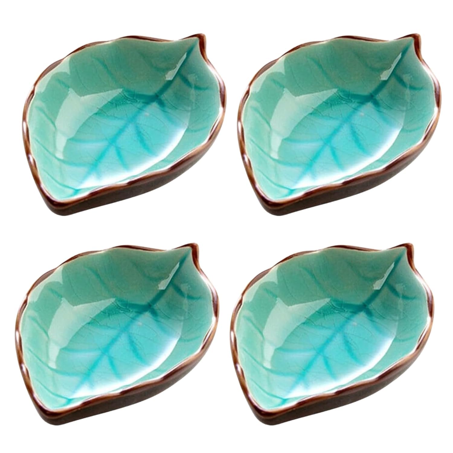 Eletree Leaf-Shaped Ceramic Dip Bowls | Mini Sauce Dishes for Side Dishes, Sushi, Condiments & Appetizers | Small Tableware Serving Bowls for Kitchen & Dining (skay Blue, Set of 4)