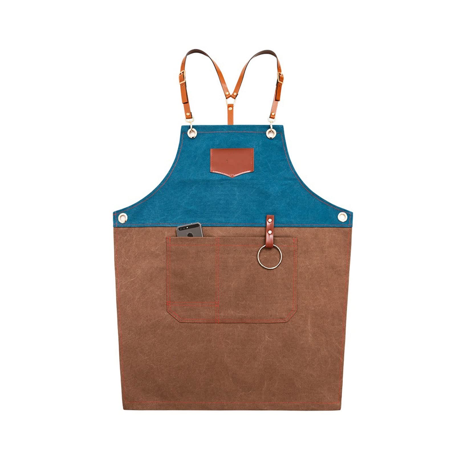 Delantal de mezclilla para hombre y mujer, para restaurante, peluquería, té, camareros, cafetería, florería, hotel, hornear, cocina, pintura (marrón rojizo), Marrón rojizo, Talla única