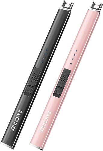 Vista 7 de RAYONNER Encendedor eléctrico de vela de plasma, encendedor de arco de plasma, resistente al viento y sin llama, recargable por USB con interruptor