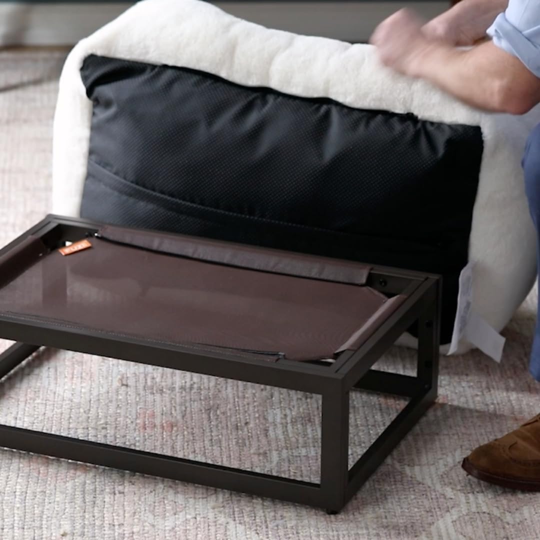 FUZI Luxury Up Pup Elevated Dog Bed, Premium Indoor & Outdoor Raised Pet Bed, Chew-Proof & Durable, Breathable Design for Comfort & Support, Dog Cot Small 26x17x8 Black