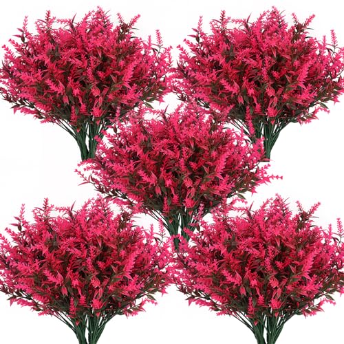 Spring Decoration, Artificial Greenery,Artificial Lavender Flowers Outdoors Fake Shrubs Greenery Plants Indoor UV Resistant Plastic Faux Bouquets for Outdoor Home Garden Porch Decoration(Pink)
