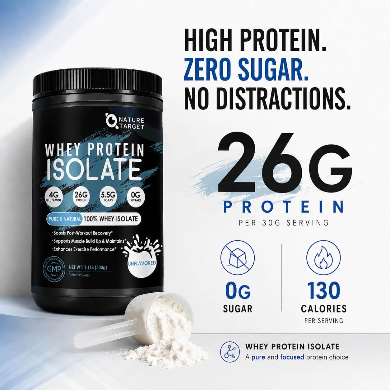 NATURE TARGET Unflavored Whey Protein Isolate, 26g Protein, 16 Servings — Amazon image 2