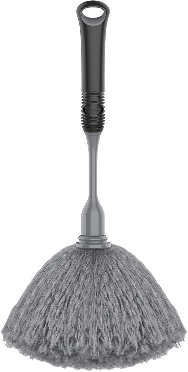 MR.SIGA Microfiber Delicate Duster with Non Slip Handle, Gray & Black | Gentle on delicate surfaces, washable microfibre duster head