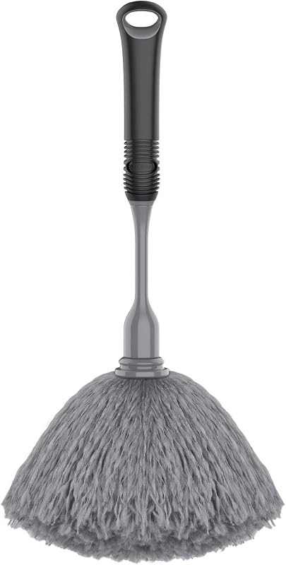 MR.SIGA Microfiber Delicate Duster with Non Slip Handle, Gray & Black | Gentle on delicate surfaces, washable microfibre duster head