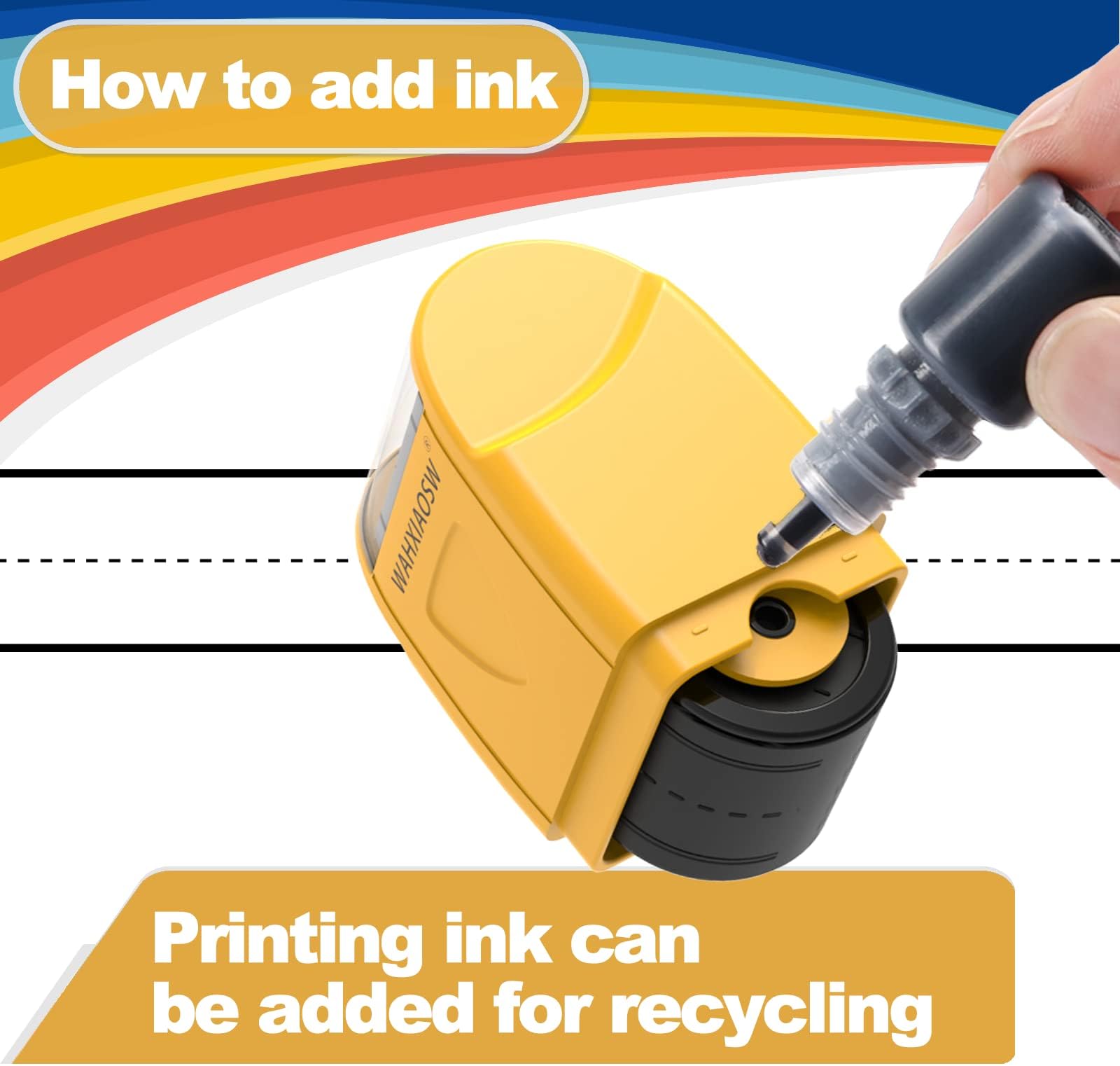 Handwriting Lines Stamp Roller Self-Inking Line Rolling Stamps Handwriting Practice Tool for Teachers Kids Kindergarten (Red+Yellow)